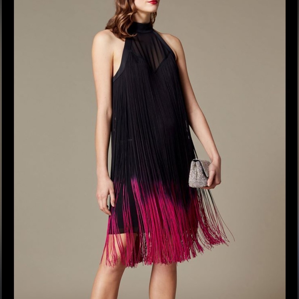 NWT Karen Millen Black and Pink Tiered Halter  Dress